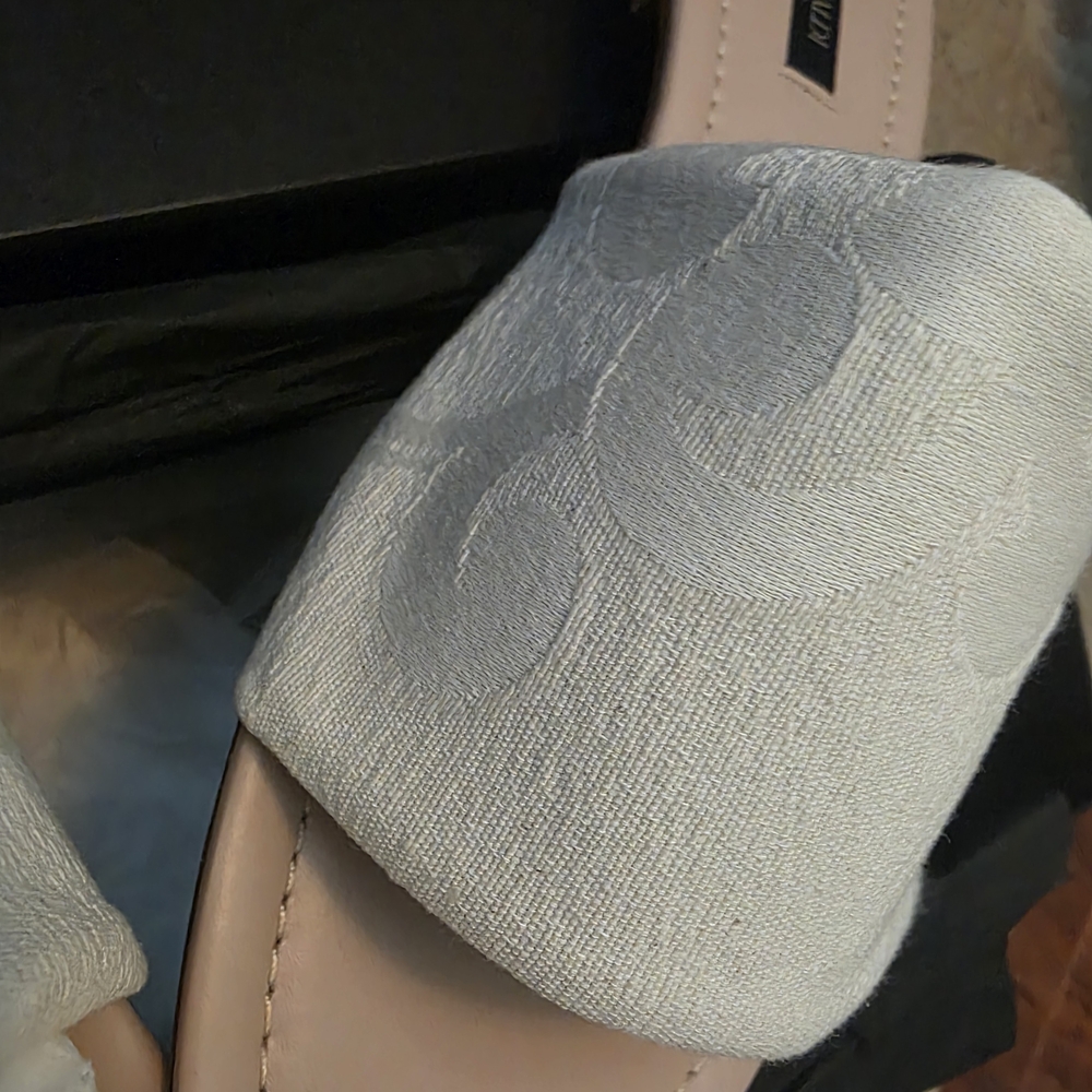 Marina Rinaldi Women's Cream Slide Fabric Sandals With Bag. US 8 Made In Italy - Picture 3 of 5